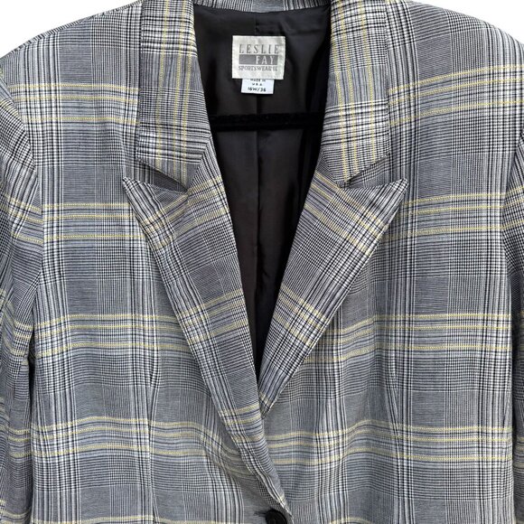 Leslie Fay Vintage 80s Womens Two Button Preppy Plaid Oversized Blazer Jacket 16 - Picture 2 of 10
